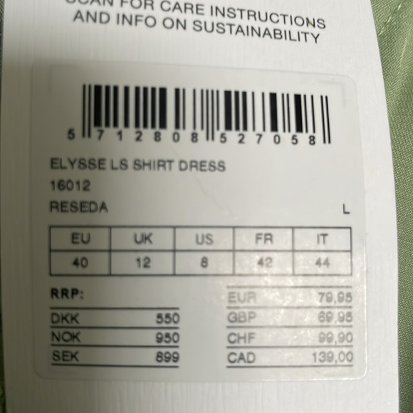 NWT -- MSCH Copenhagen - Elysee LS Shirt Dress sz L (US size 8) - light green - Picture 12 of 12